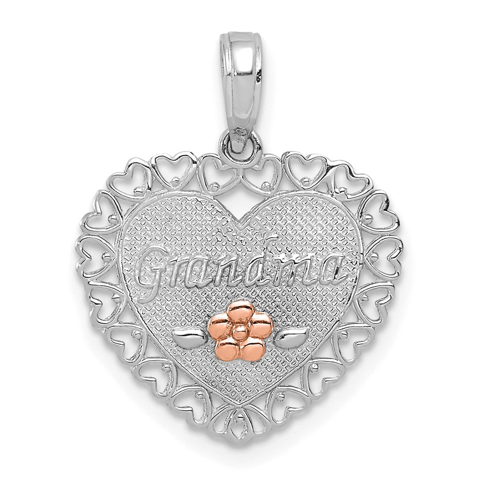 Million Charms 14K Two-Tone Polished Grandma & Flower In Heart Border Heart Pendant