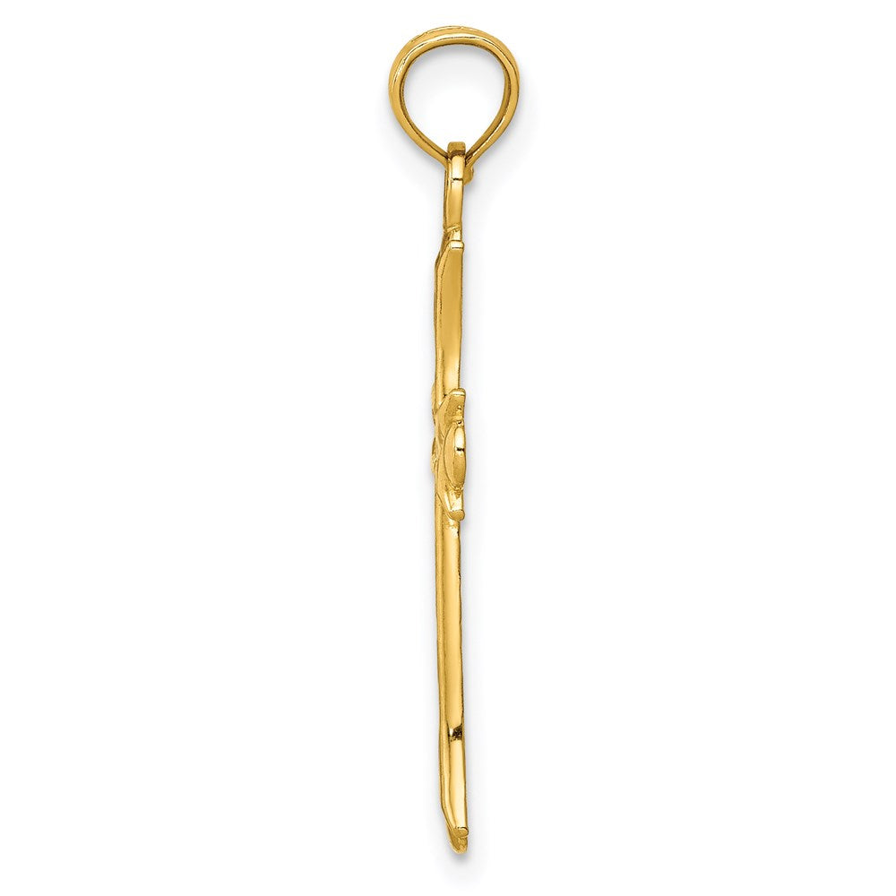 Million Charms 14K Yellow Gold Themed Fleur De Lis Relgious Cross Pendant