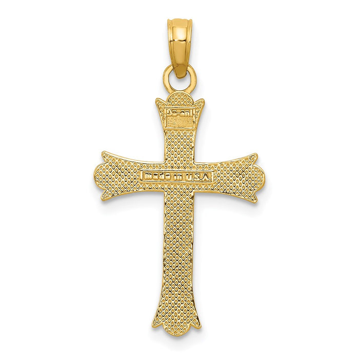 Million Charms 14K Yellow Gold Themed Fleur De Lis Relgious Cross Pendant
