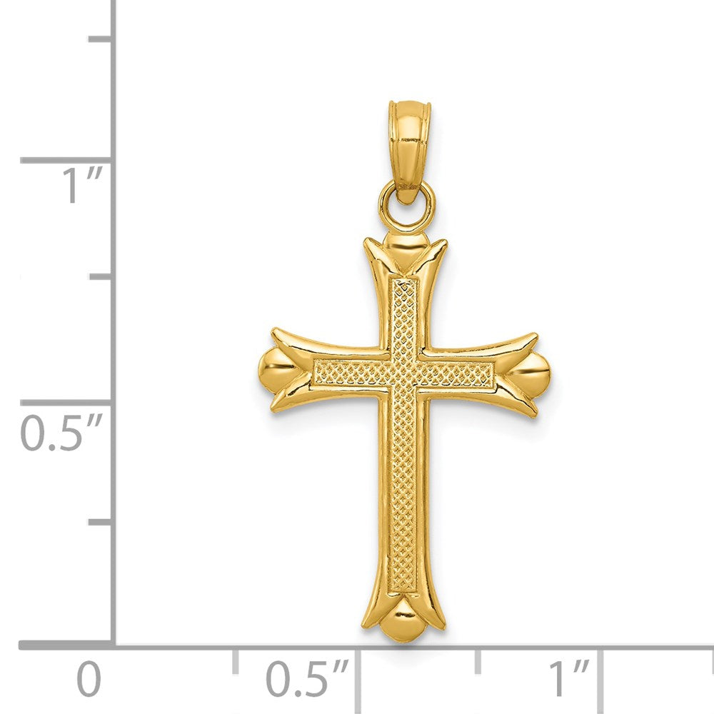 Million Charms 14K Yellow Gold Themed Fleur De Lis Relgious Cross Pendant