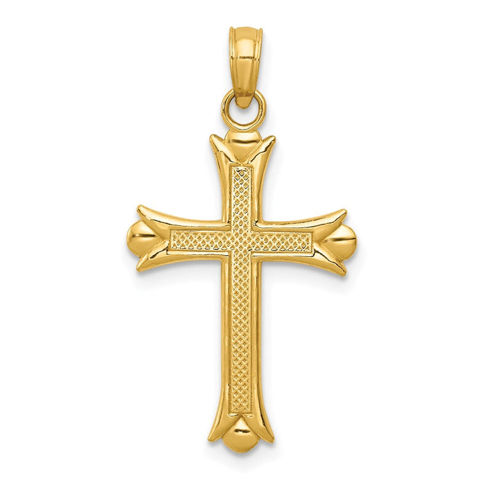 Million Charms 14K Yellow Gold Themed Fleur De Lis Relgious Cross Pendant