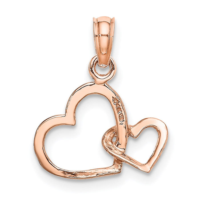 Million Charms 14K Rose Gold Themed Polished Intertwined Double Heart Pendant