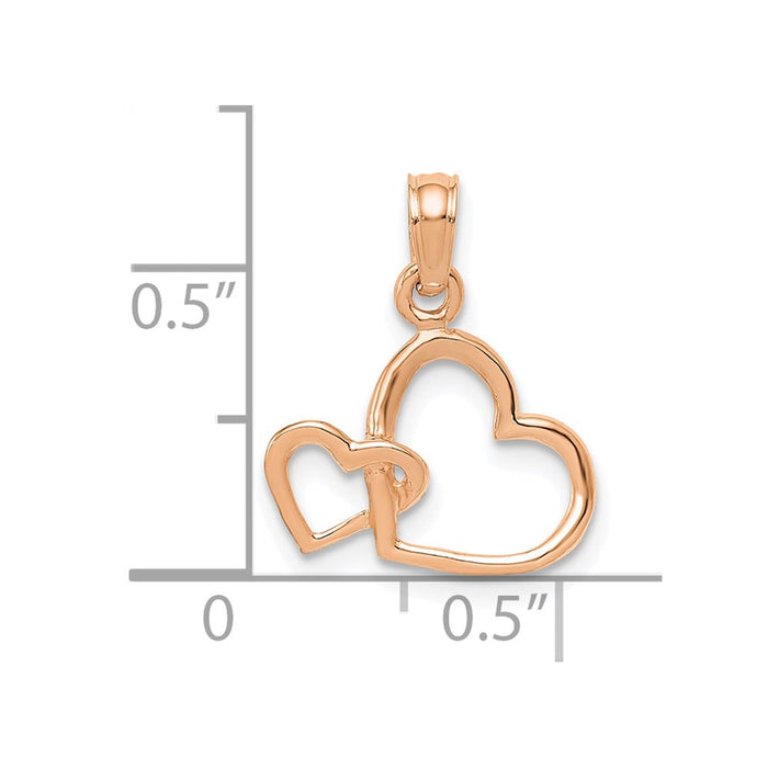 Million Charms 14K Rose Gold Themed Polished Intertwined Double Heart Pendant