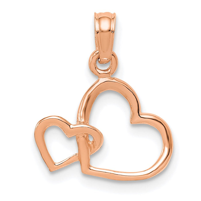 Million Charms 14K Rose Gold Themed Polished Intertwined Double Heart Pendant