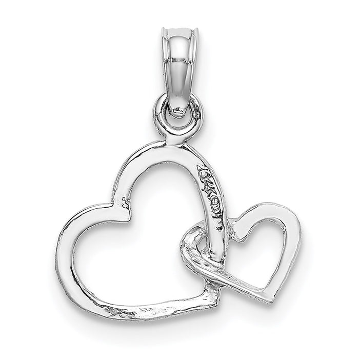 Million Charms 14K White Gold Themed Polished Intertwined Double Heart Pendant