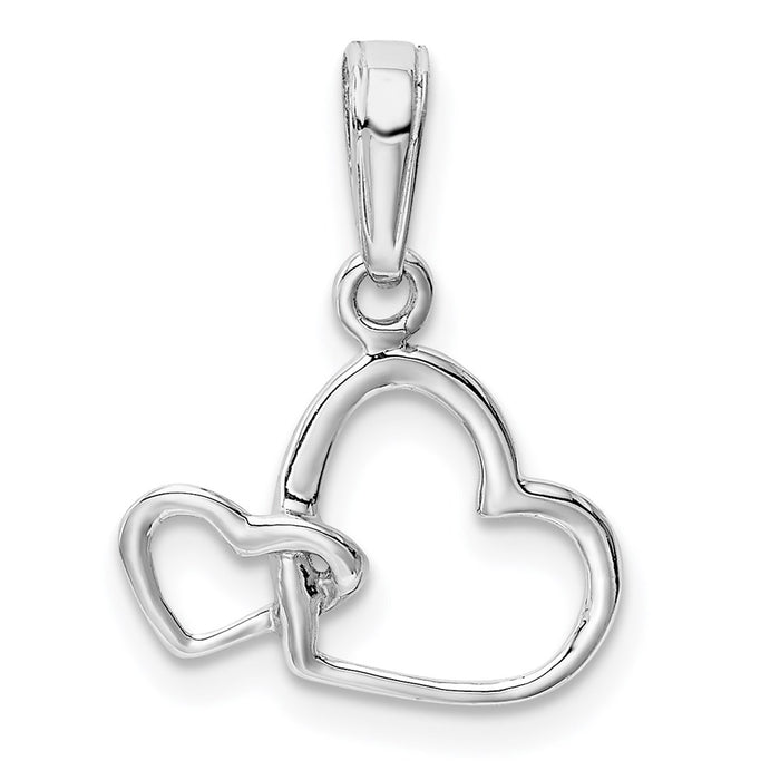 Million Charms 14K White Gold Themed Polished Intertwined Double Heart Pendant