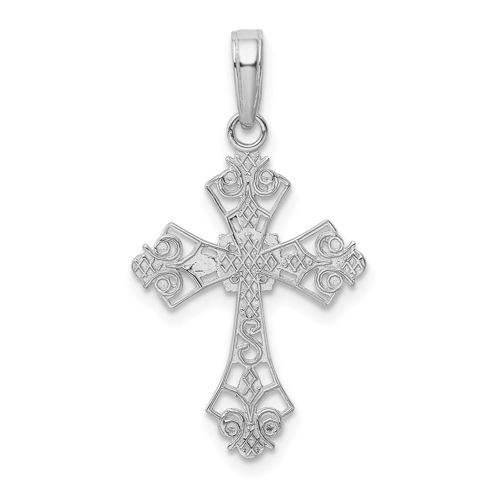 Million Charms 14K White Gold Themed Filigree Relgious Cross Charm