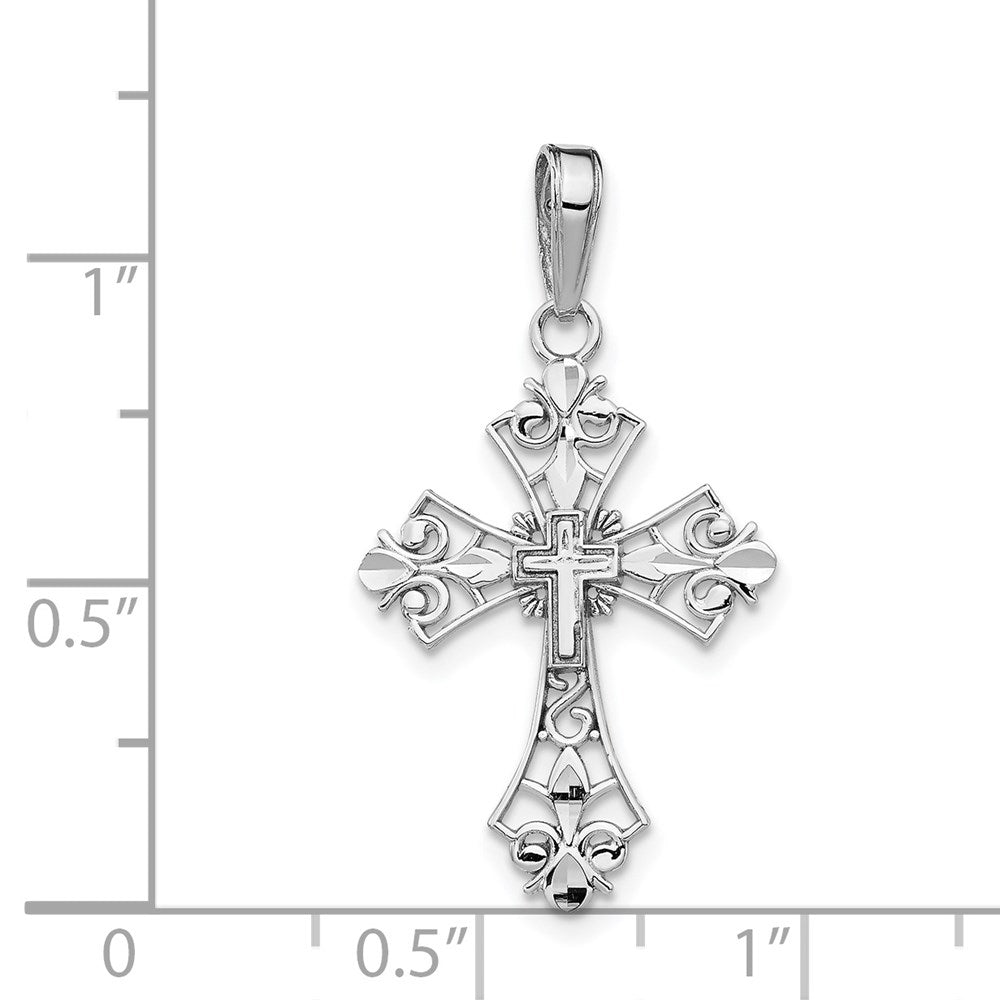 Million Charms 14K White Gold Themed Filigree Relgious Cross Charm