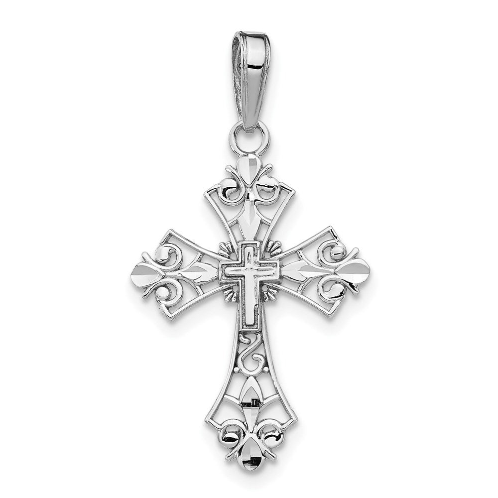 Million Charms 14K White Gold Themed Filigree Relgious Cross Charm