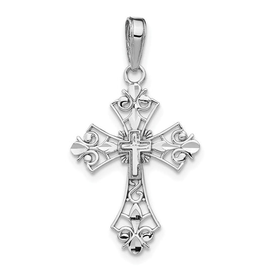 Million Charms 14K White Gold Themed Filigree Relgious Cross Charm