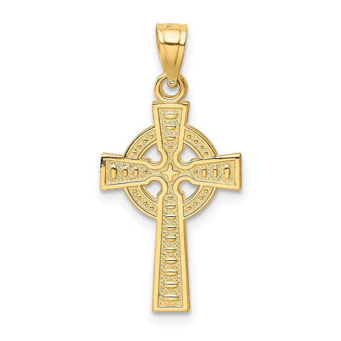 Million Charms 14K Yellow Gold Themed Reversible Celtic Relgious Cross Pendant