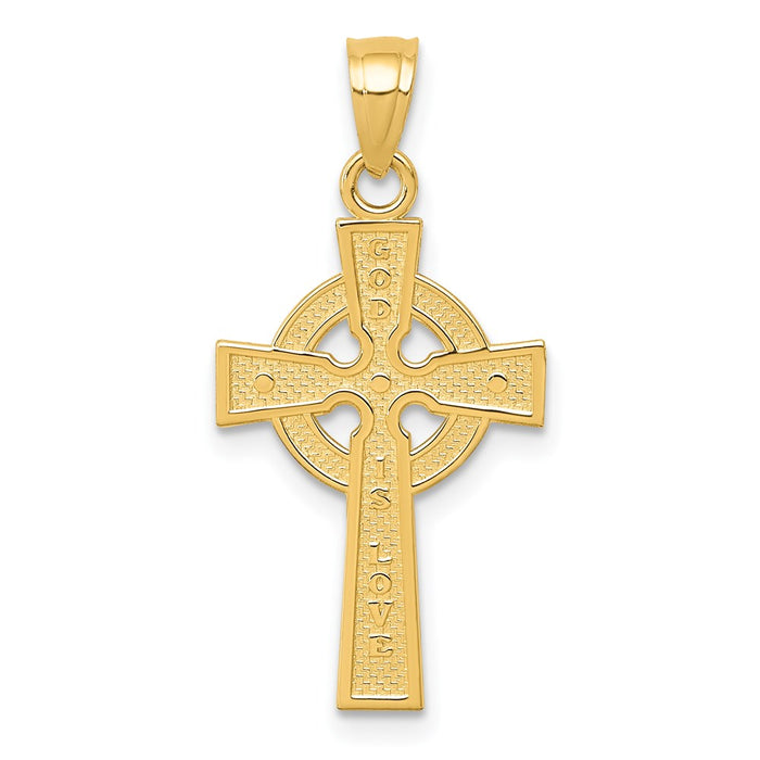 Million Charms 14K Yellow Gold Themed Reversible Celtic Relgious Cross Pendant