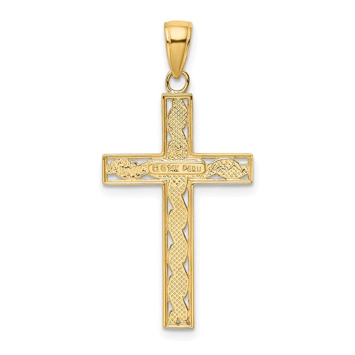 Million Charms 14K Yellow Gold Themed Rope Relgious Cross Pendant