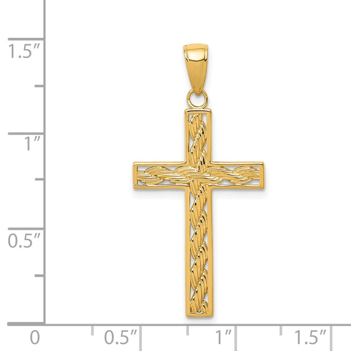 Million Charms 14K Yellow Gold Themed Rope Relgious Cross Pendant