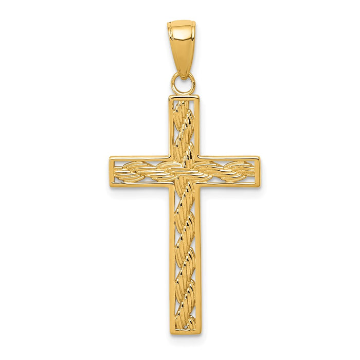 Million Charms 14K Yellow Gold Themed Rope Relgious Cross Pendant