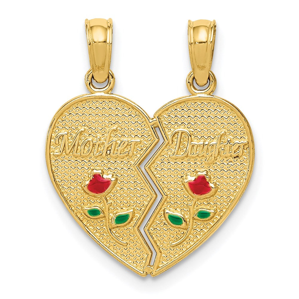 Million Charms 14K Yellow Gold Themed Enameled Mother - Daughter Pendant