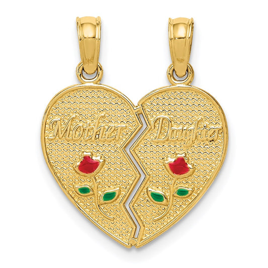 Million Charms 14K Yellow Gold Themed Enameled Mother - Daughter Pendant