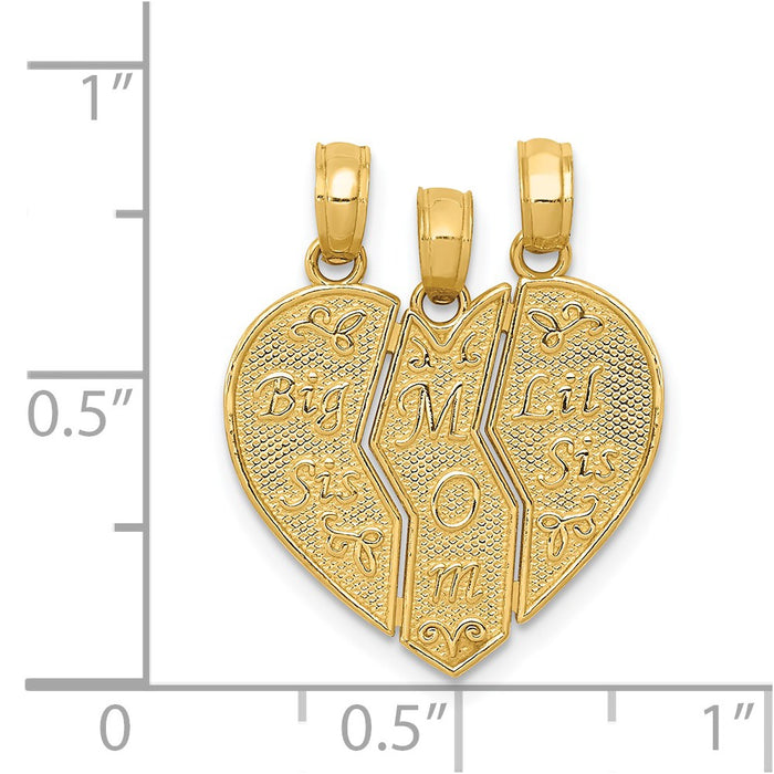 Million Charms 14K Yellow Gold Themed Break-Apart Big Sis, Mom, Lil Sis Charm