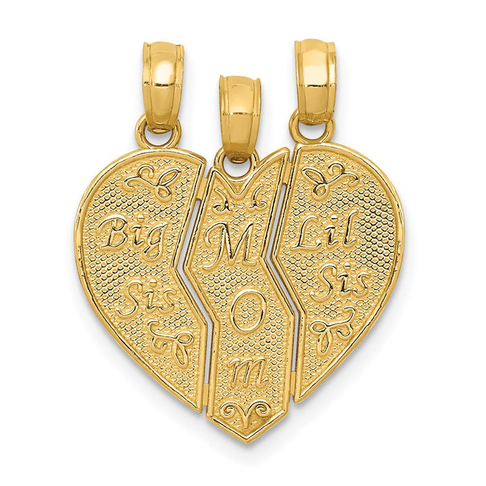 Million Charms 14K Yellow Gold Themed Break-Apart Big Sis, Mom, Lil Sis Charm