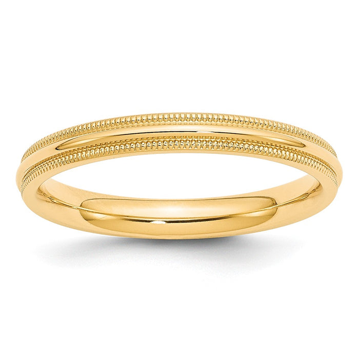 14k Yellow Gold 3mm Milgrain Comfort Fit Wedding Band Size 7