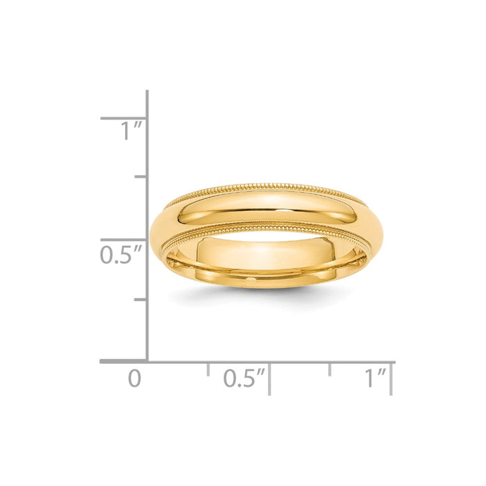 14k Yellow Gold 5mm Milgrain Comfort Wedding Band, Size: 10