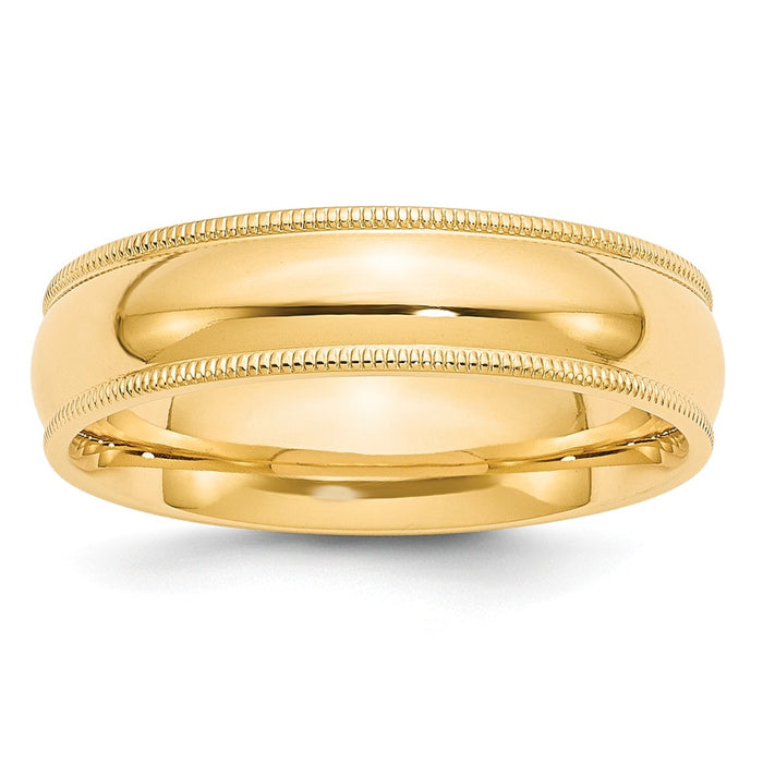 14k Yellow Gold 6mm Milgrain Comfort Wedding Band, Size: 10.5