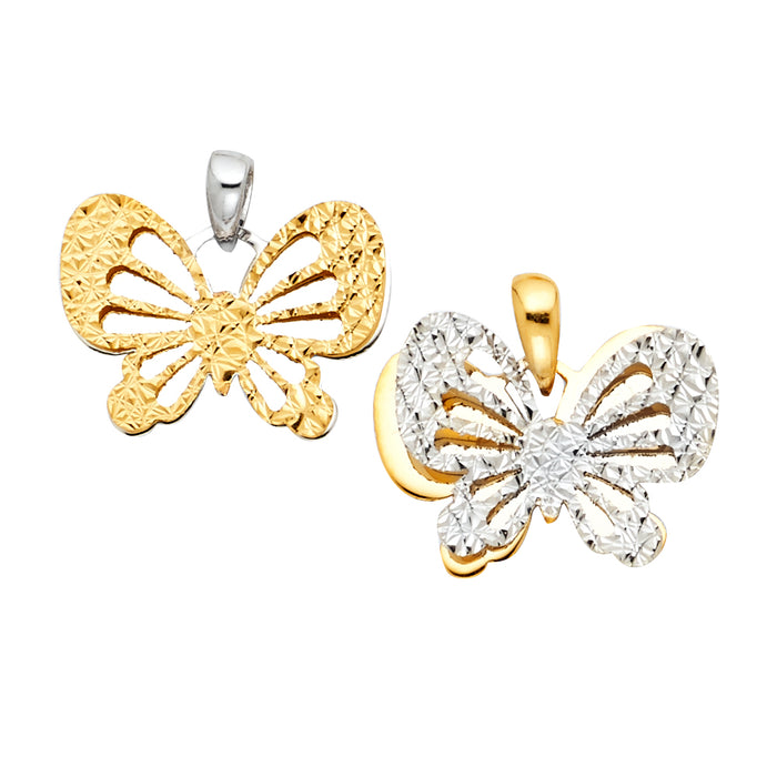 14K Two-tone Gold Butterfly Small/Mini Charm Pendant, Diamond-cut (10mm x 15mm)