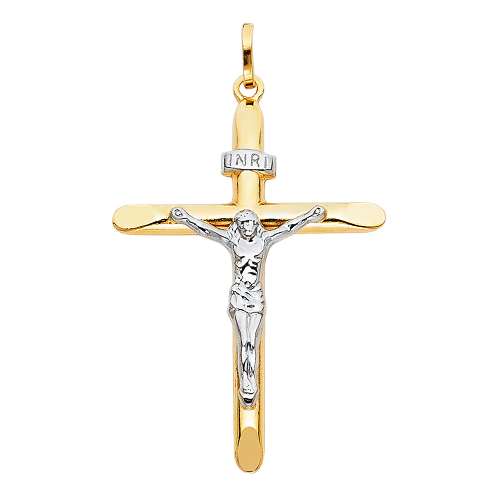 14K Two-tone Gold Religious Laminated Crucifix (30 X 50mm)