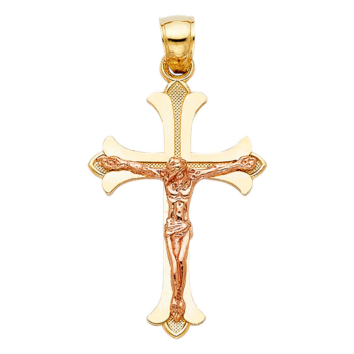 14K Two-tone Gold Religious Fancy Crucifix Charm Pendant  (28mm x 29mm)