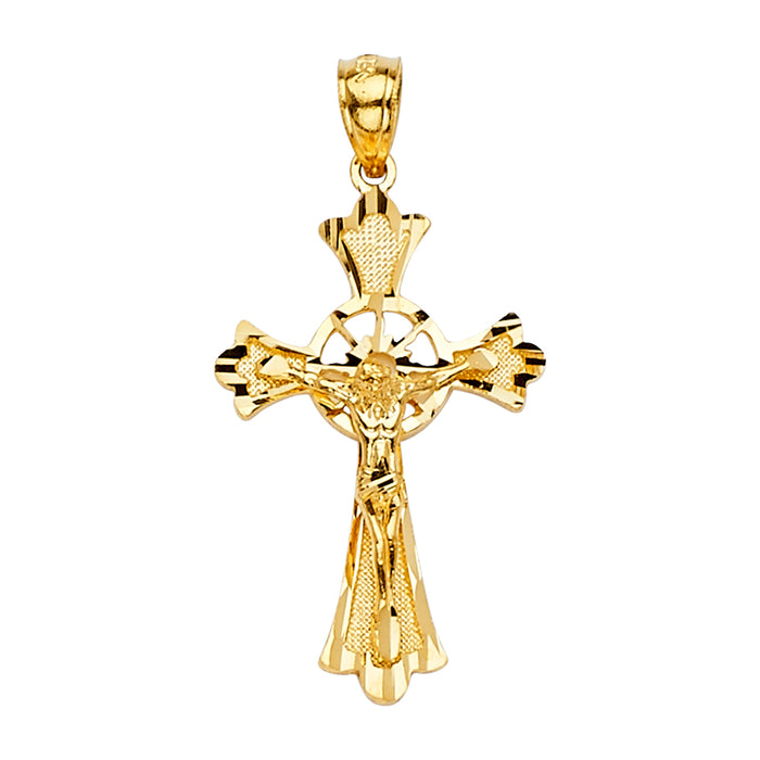 14k Yellow Gold Religious Fancy Crucifix Charm Pendant  (28mm x 18mm)