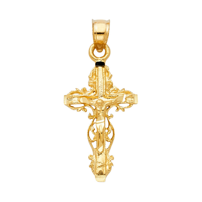 14k Yellow Gold Religious Fancy Crucifix Charm Pendant  (25mm x 16mm)