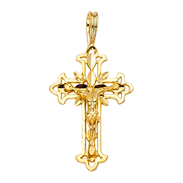 14k Yellow Gold Religious Fancy Crucifix Charm Pendant  (22mm x 15mm)