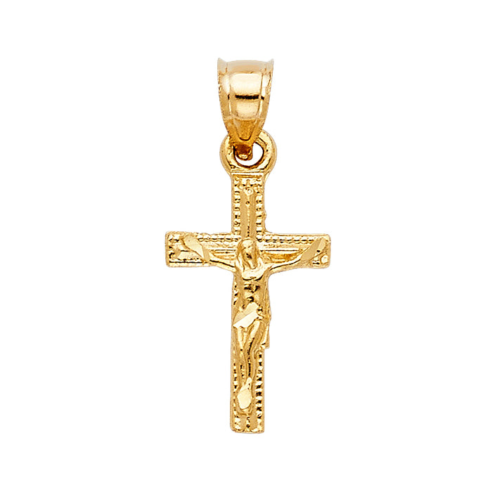 14k Yellow Gold Small/Mini Religious Fancy Crucifix Charm Pendant  (18mm x 11mm)