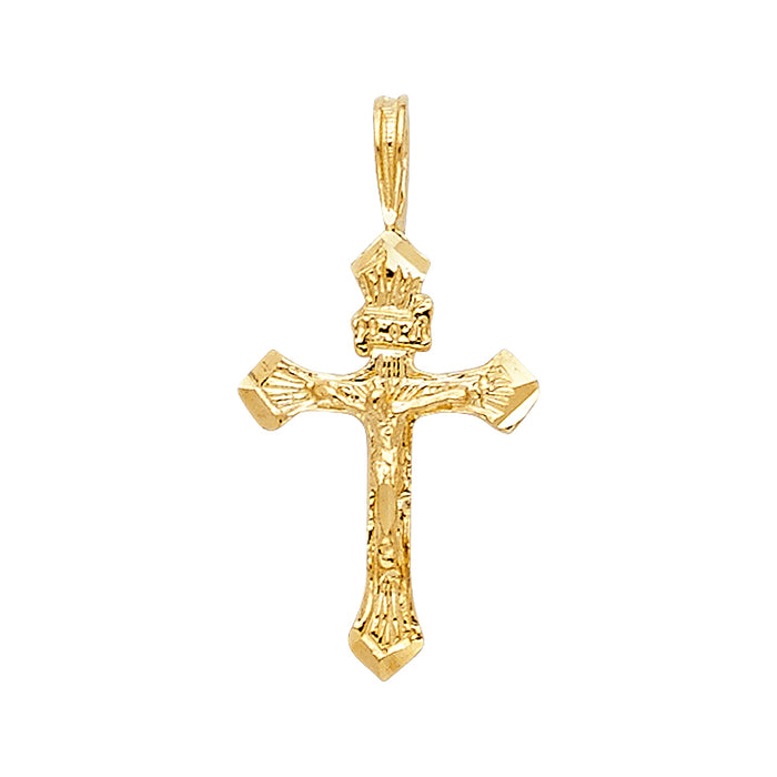 14k Yellow Gold Small/Mini Religious Fancy Tiny Crucifix Charm Pendant  (17mm x 11mm)