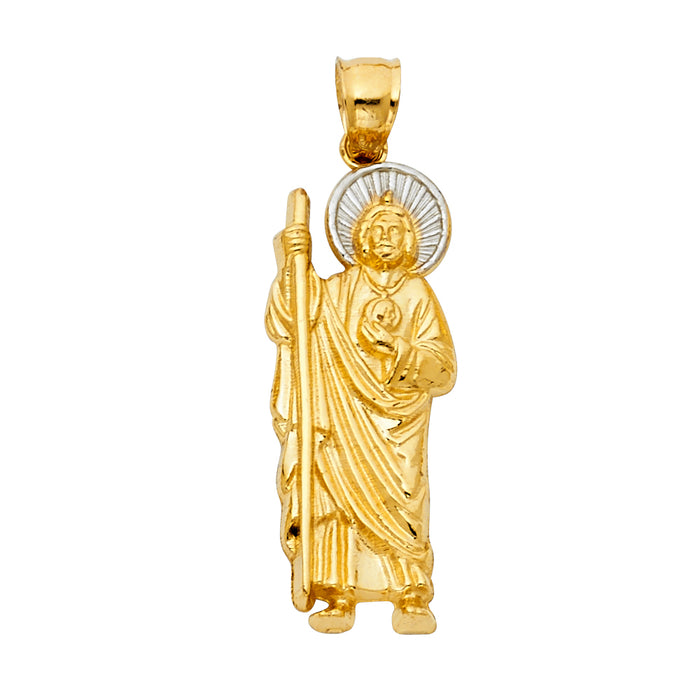 14K Two-tone Gold Religious Saint Jude Thaddeus 35mm Charm Pendant