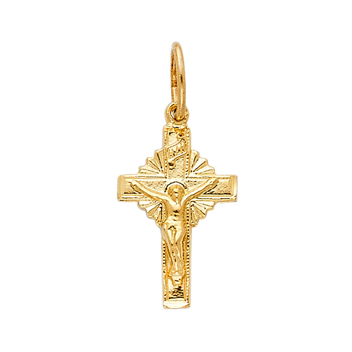 14k Yellow Gold Small/Mini Religious Fancy Tiny Crucifix Charm Pendant  (16mm x 10mm)