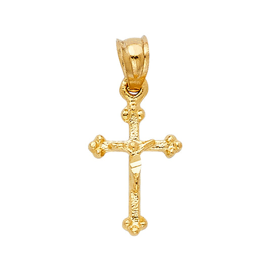 14k Yellow Gold Small/Mini Religious Fancy Tiny Crucifix Charm Pendant  (13mm x 9mm)