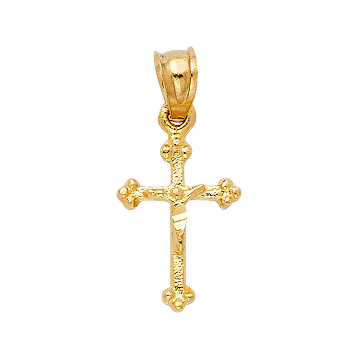 14k Yellow Gold Small/Mini Religious Fancy Tiny Crucifix Charm Pendant  (13mm x 9mm)