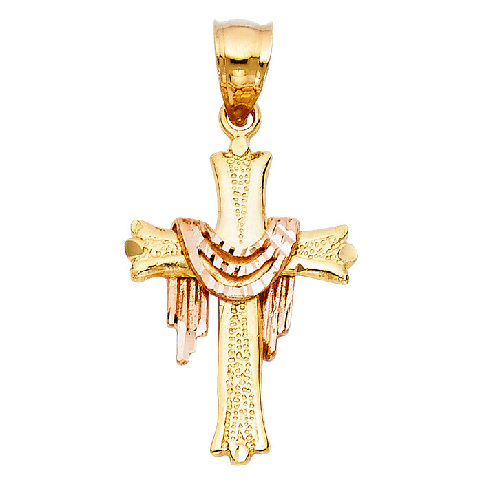 14K Two-tone Gold Religious Cross Charm Pendant  (25mm x 18mm)