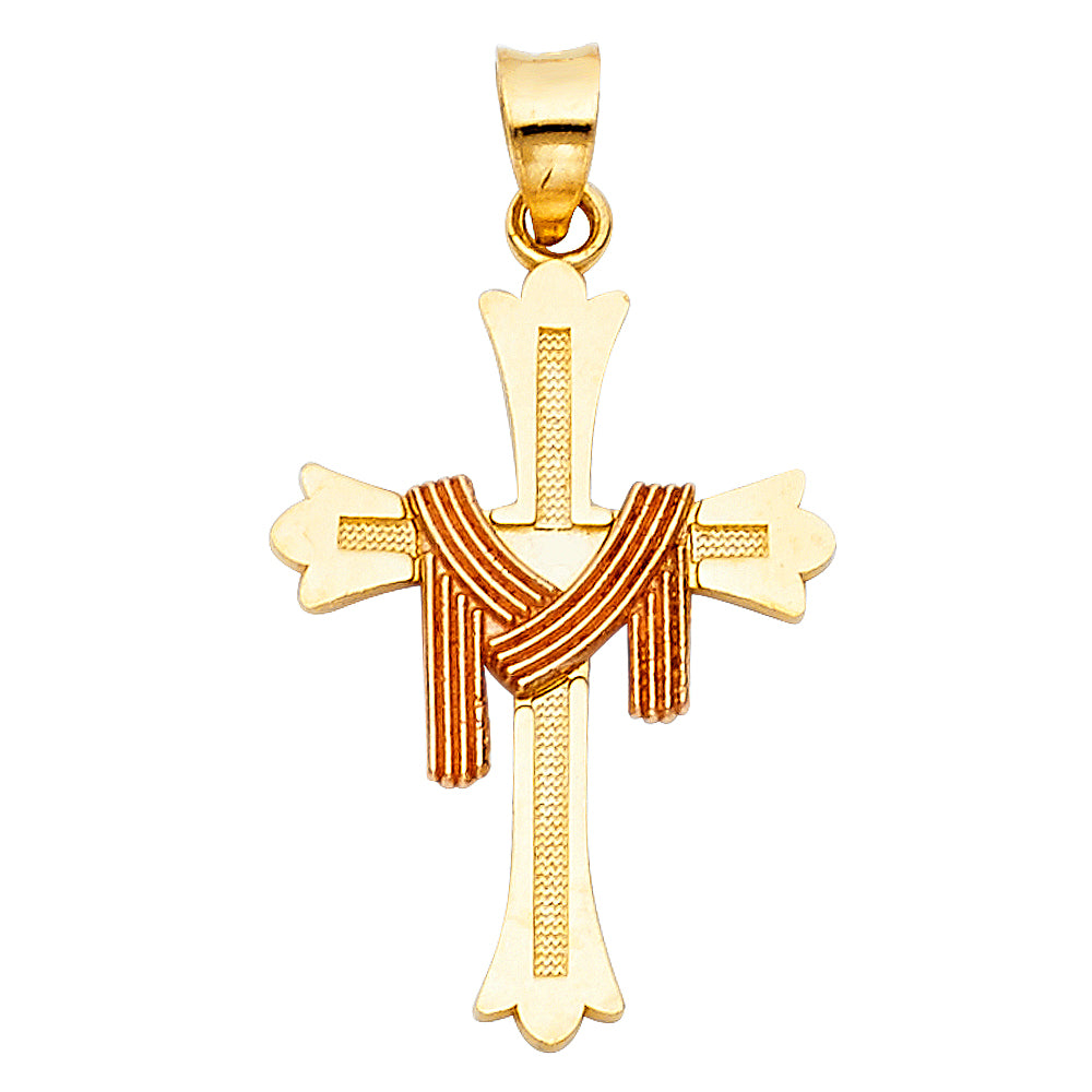 14K Two-tone Gold Religious Cross Charm Pendant  (24mm x 17mm)