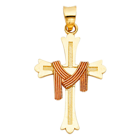 14K Two-tone Gold Religious Cross Charm Pendant  (24mm x 17mm)