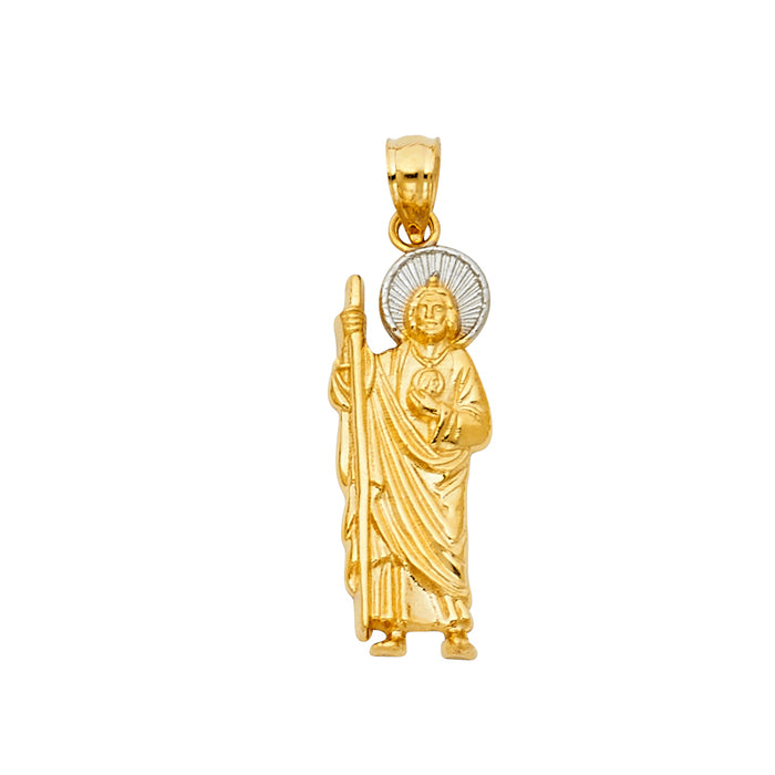 14K Two-tone Gold Religious Saint Jude Thaddeus 30mm Charm Pendant
