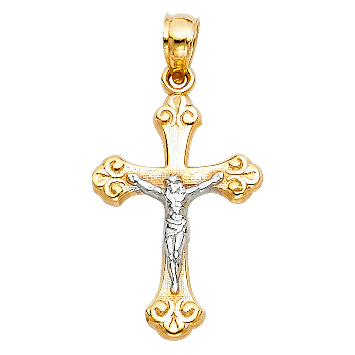 14K Two-tone Gold Small/Mini Religious Crucifix Charm Pendant  (22mm x 15mm)