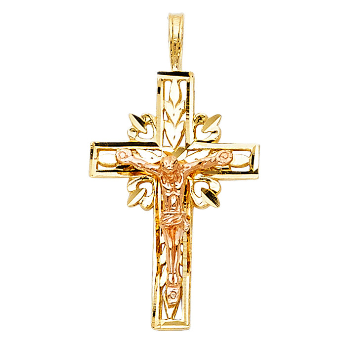 14K Two-tone Gold Small/Mini Religious Crucifix Charm Pendant  (24mm x 15mm)