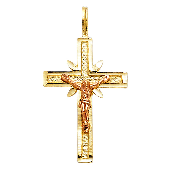 14K Two-tone Gold Small/Mini Religious Crucifix Charm Pendant  (20mm x 18mm)