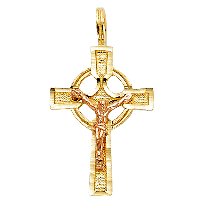 14K Two-tone Gold Small/Mini Religious Crucifix Charm Pendant  (28mm x 23mm)