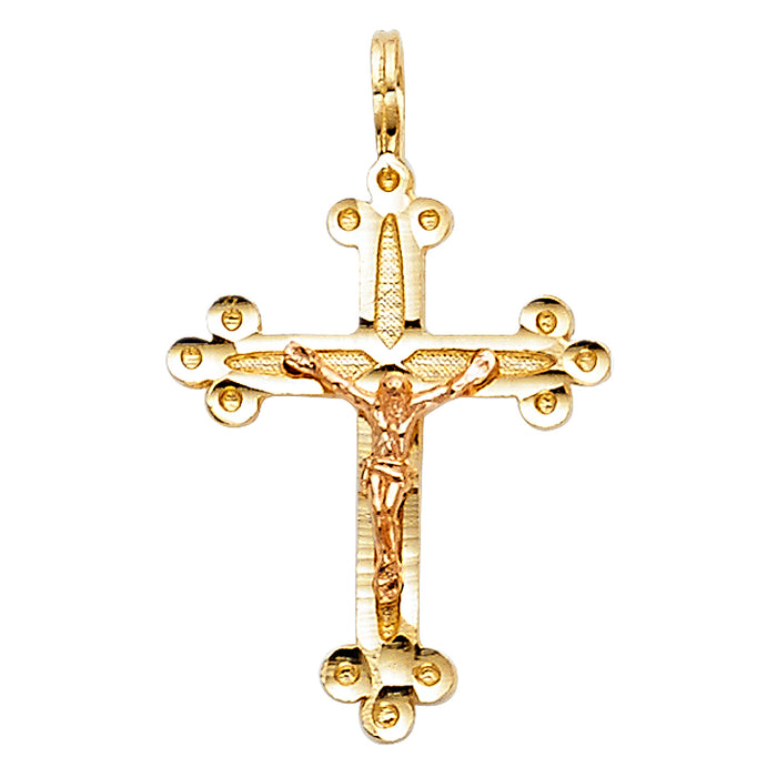 14K Two-tone Gold Small/Mini Religious Crucifix Charm Pendant  (21mm x 15mm)