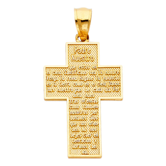 14k Yellow Gold Religious Padre Nuestro Cross Charm Pendant  (30mm x 20mm)