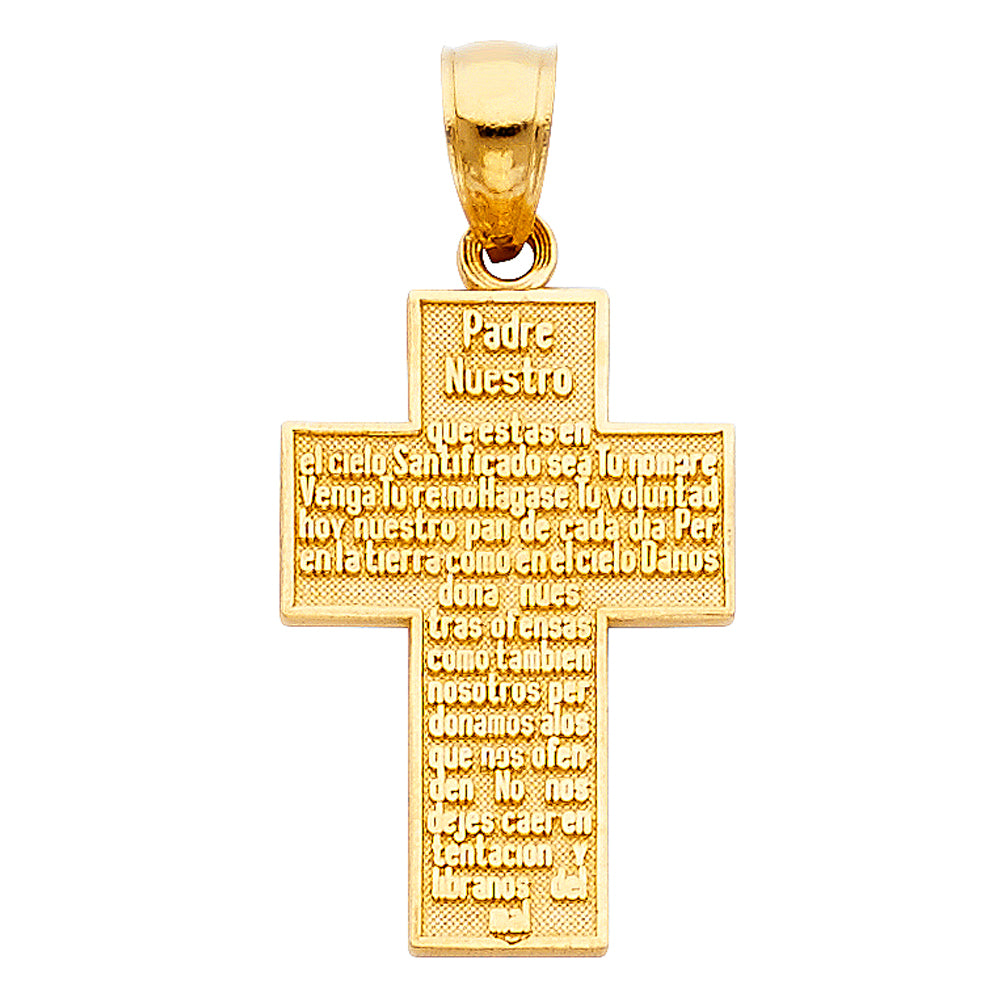 14k Yellow Gold Religious Padre Nuestro Cross Charm Pendant  (22mm x 15mm)