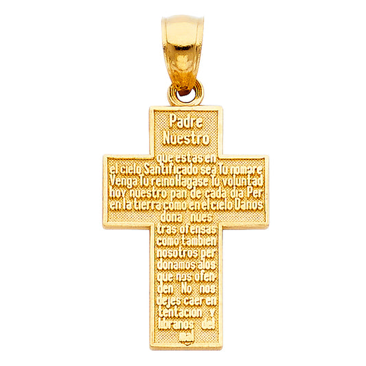 14k Yellow Gold Religious Padre Nuestro Cross Charm Pendant  (22mm x 15mm)